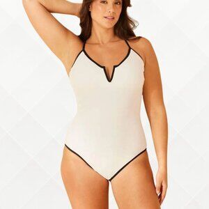 NWT Shade & Shore V-Wire One Piece Swimsuit Black/White Size XL (16) - WSS-10001
